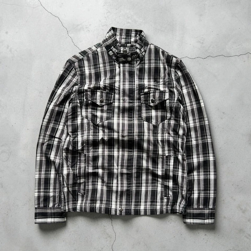 Black Grey White Plaid Checked Jacket S