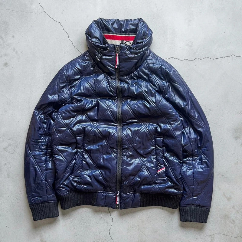Beams Japan Navy Blue Shiny Hooded Puffer Jacket Coat XS