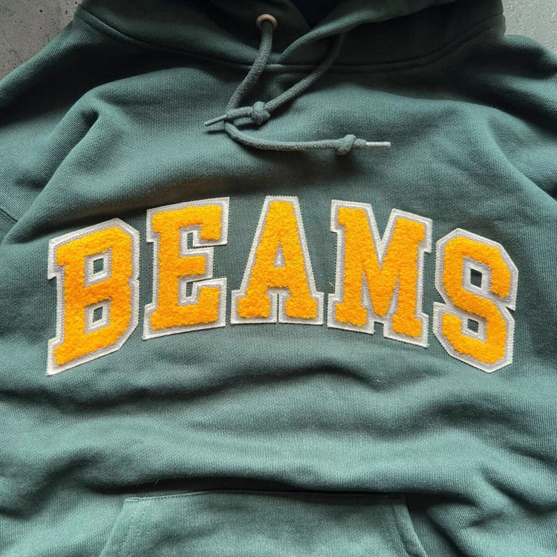 Green Beams Textured Centre Logo Pullover Hoodie M