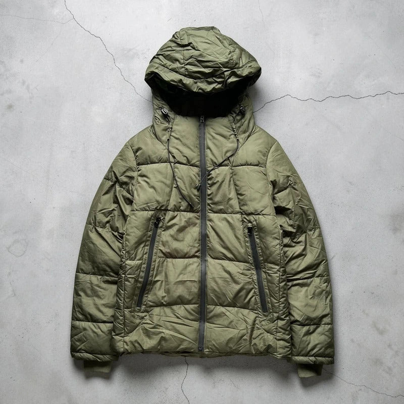 Khaki Green Hooded Puffer Jacket Coat S