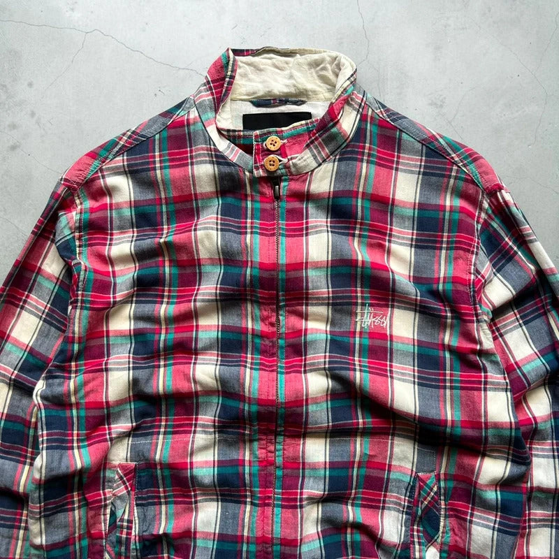 Vintage 00s Stussy Plaid Checked Tartan Zip Up Jacket M