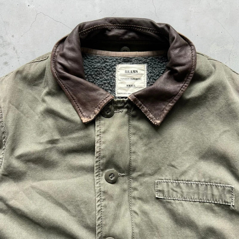 Vintage 00's Beams Japan Khaki Green Military Harrington Jacket XS
