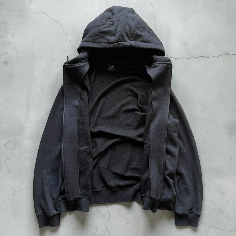 Black/Yellow 00's Oakley Graphic print Zip Up Hoodie M