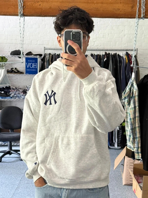 Grey NY New York Yankees Print Hoodie L