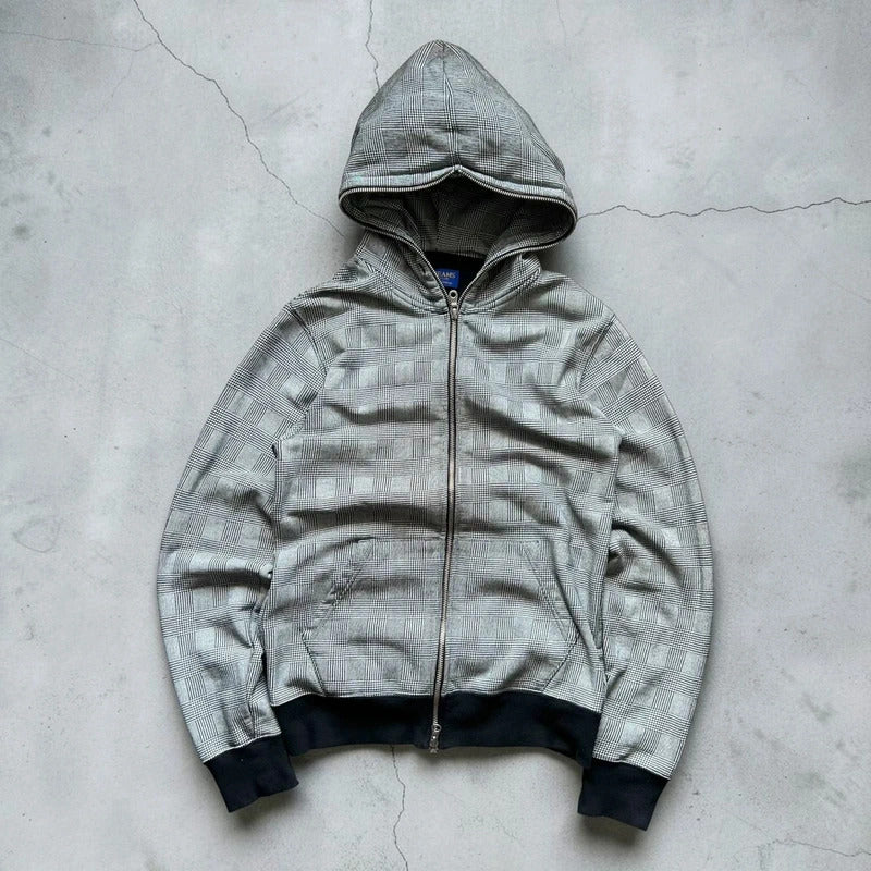 Grey Beams Japan Plaid Checked Zip up Hoodie Jacket
