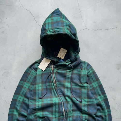 Beams Asymmetrical Tartan Plaid Zip Hoodie S