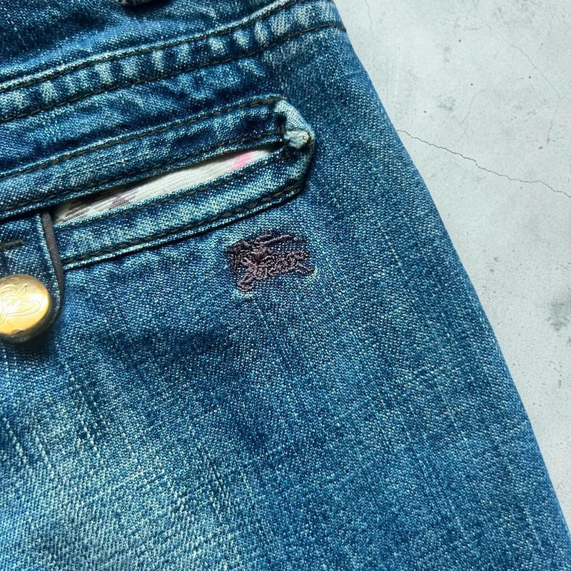 Women's Vintage Burberry Blue Label Paint Splatter Denim Flared Jeans W28