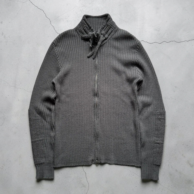Grey Avirex Ribbed Knit Zip up Sweater Jacket M