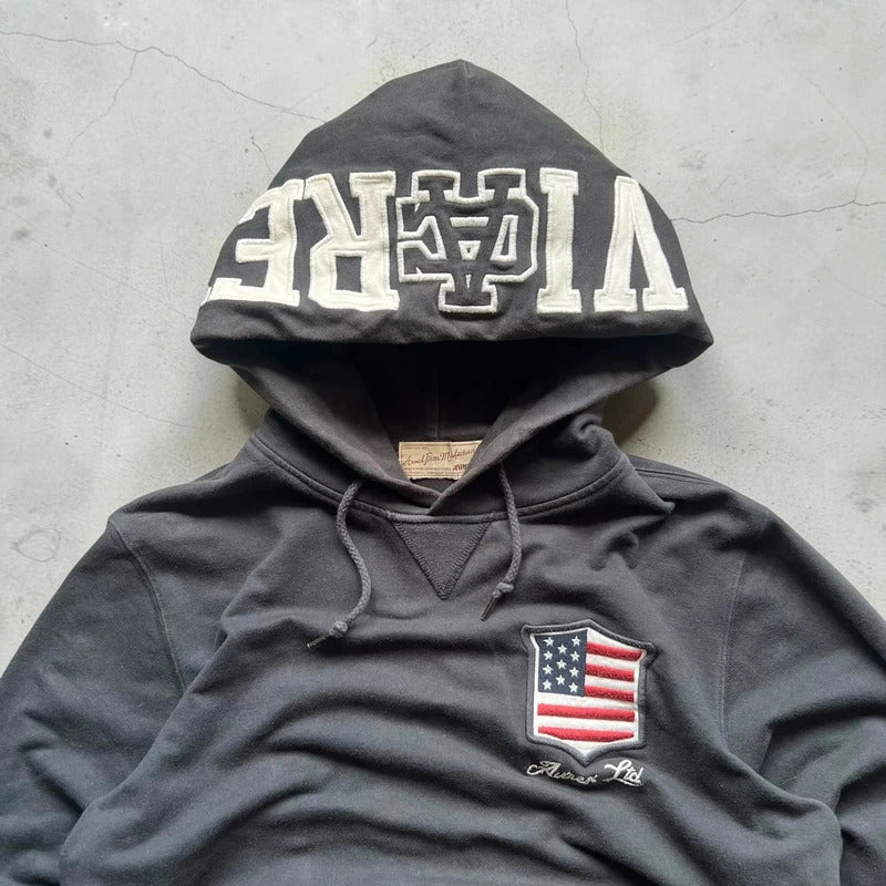 Vintage 00’s Black Avirex USA Flag Hoodie S