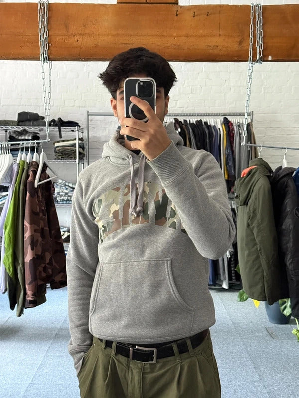 Grey Avirex Camo Logo Pullover Hoodie S