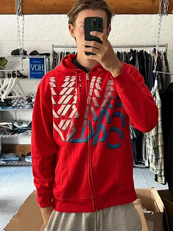 Vintage 00's Red Oakley Logo Zip up Hoodie M
