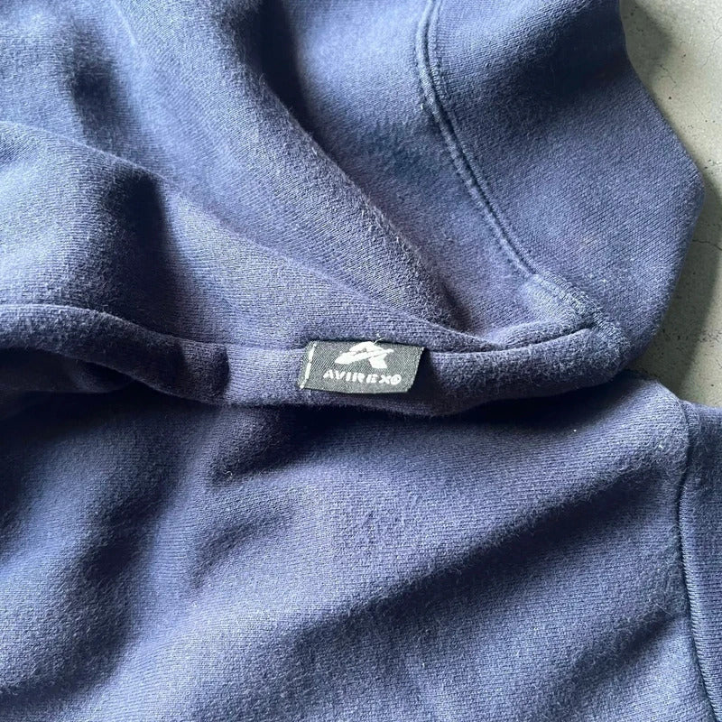 Vintage 00's Avirex Faded Navy Blue Print Sweatshirt Jumper S