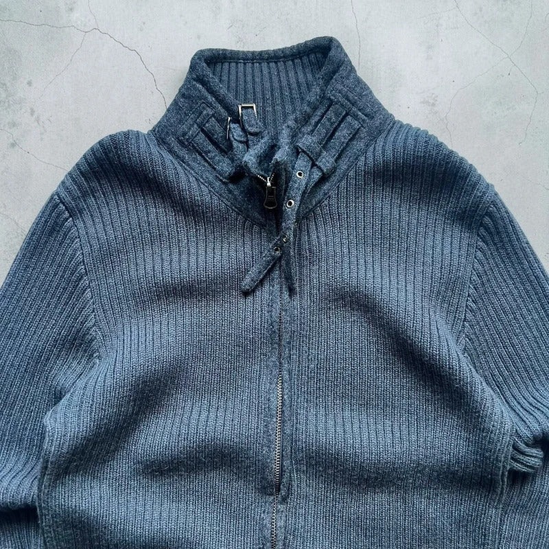 Grey Avirex Ribbed Knit Zip up Sweater Jacket M