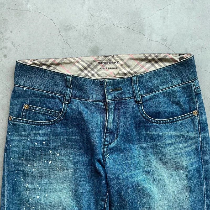 Women's Vintage Burberry Blue Label Paint Splatter Denim Flared Jeans W28