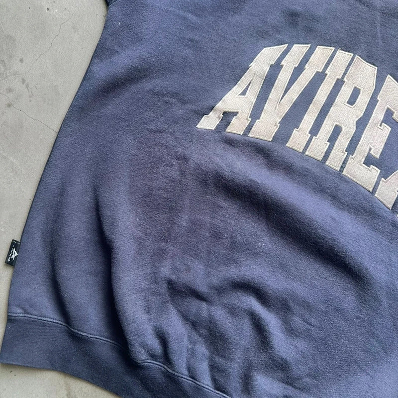 Vintage 00's Avirex Faded Navy Blue Print Sweatshirt Jumper S