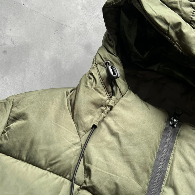 Khaki Green Hooded Puffer Jacket Coat S
