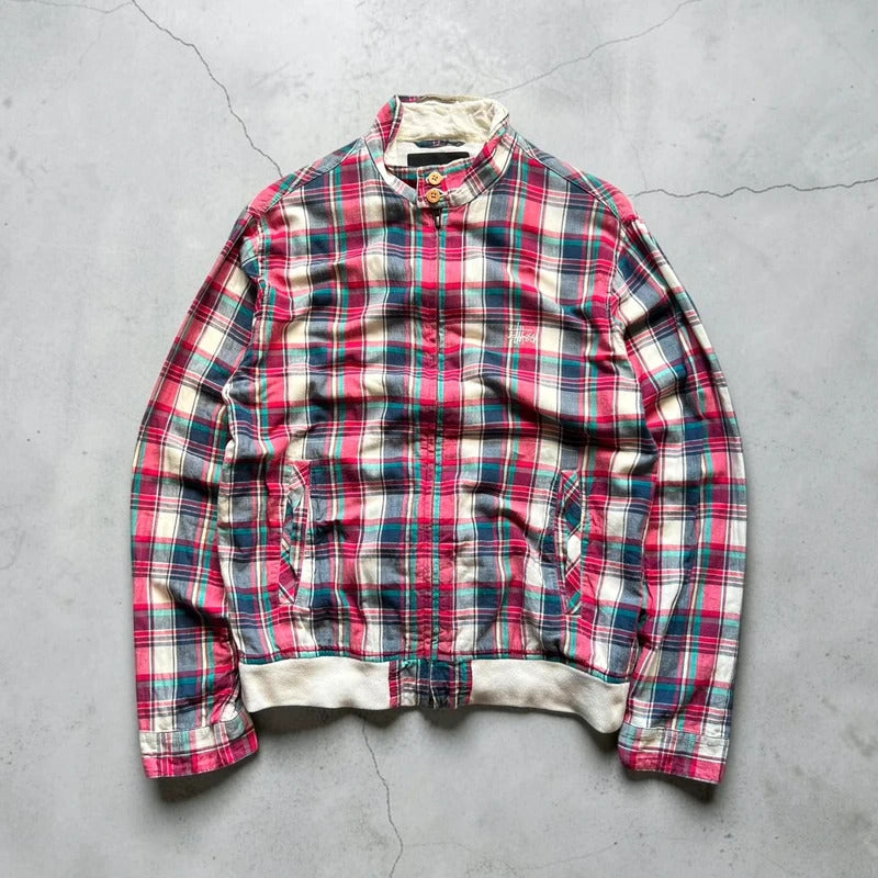Vintage 00s Stussy Plaid Checked Tartan Zip Up Jacket M