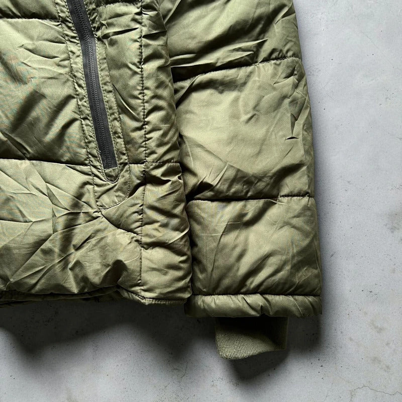 Khaki Green Hooded Puffer Jacket Coat S