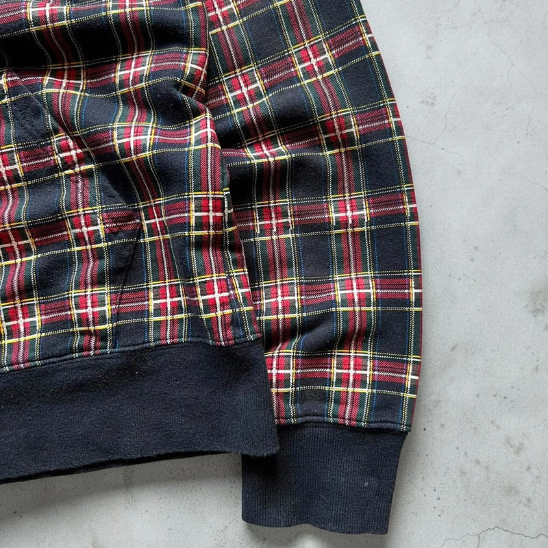Red Black Beams Japan Plaid Tartan Checked Zip up Hoodie Jacket S