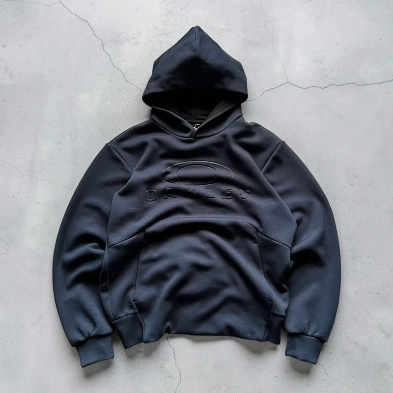 Navy Black Oakley Embossed Logo Hoodie XS