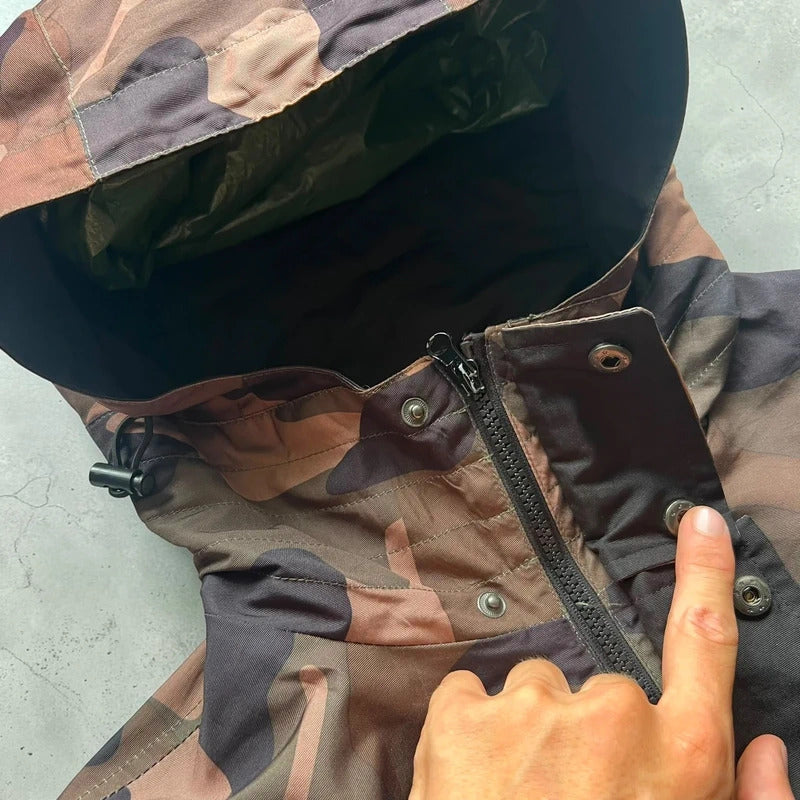 Brown Camo Technical Hooded Zip Jacket M