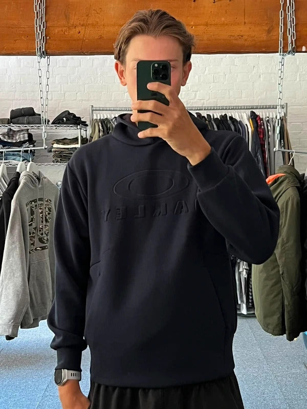 Navy Black Oakley Embossed Logo Hoodie XS