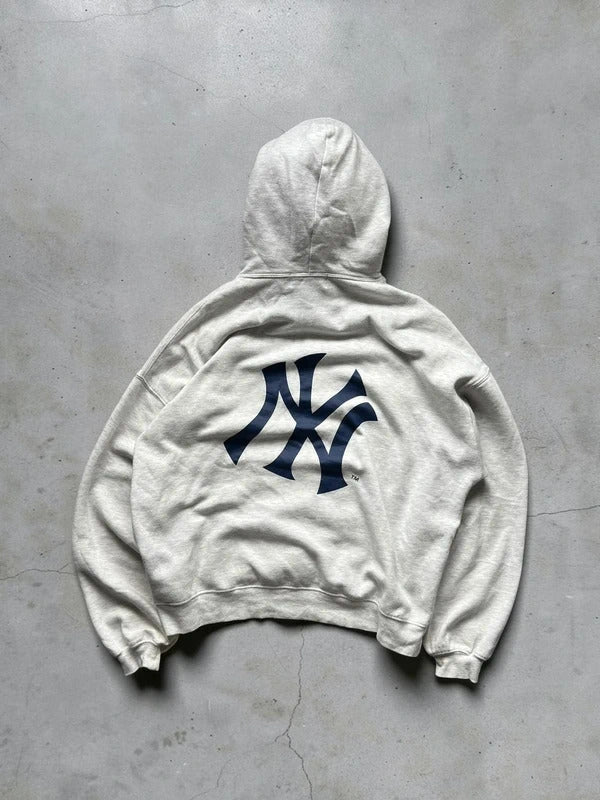 Grey NY New York Yankees Print Hoodie L