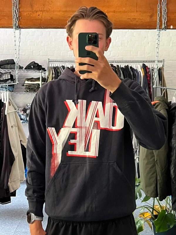 Vintage 00's Navy Blue Oakley Print Hoodie S