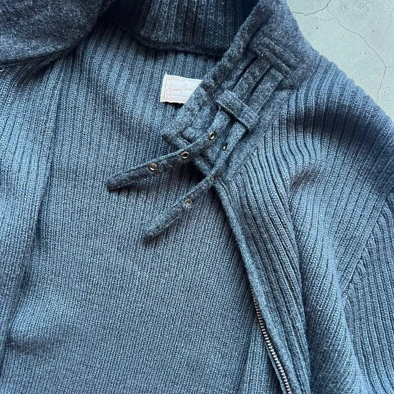 Grey Avirex Ribbed Knit Zip up Sweater Jacket M